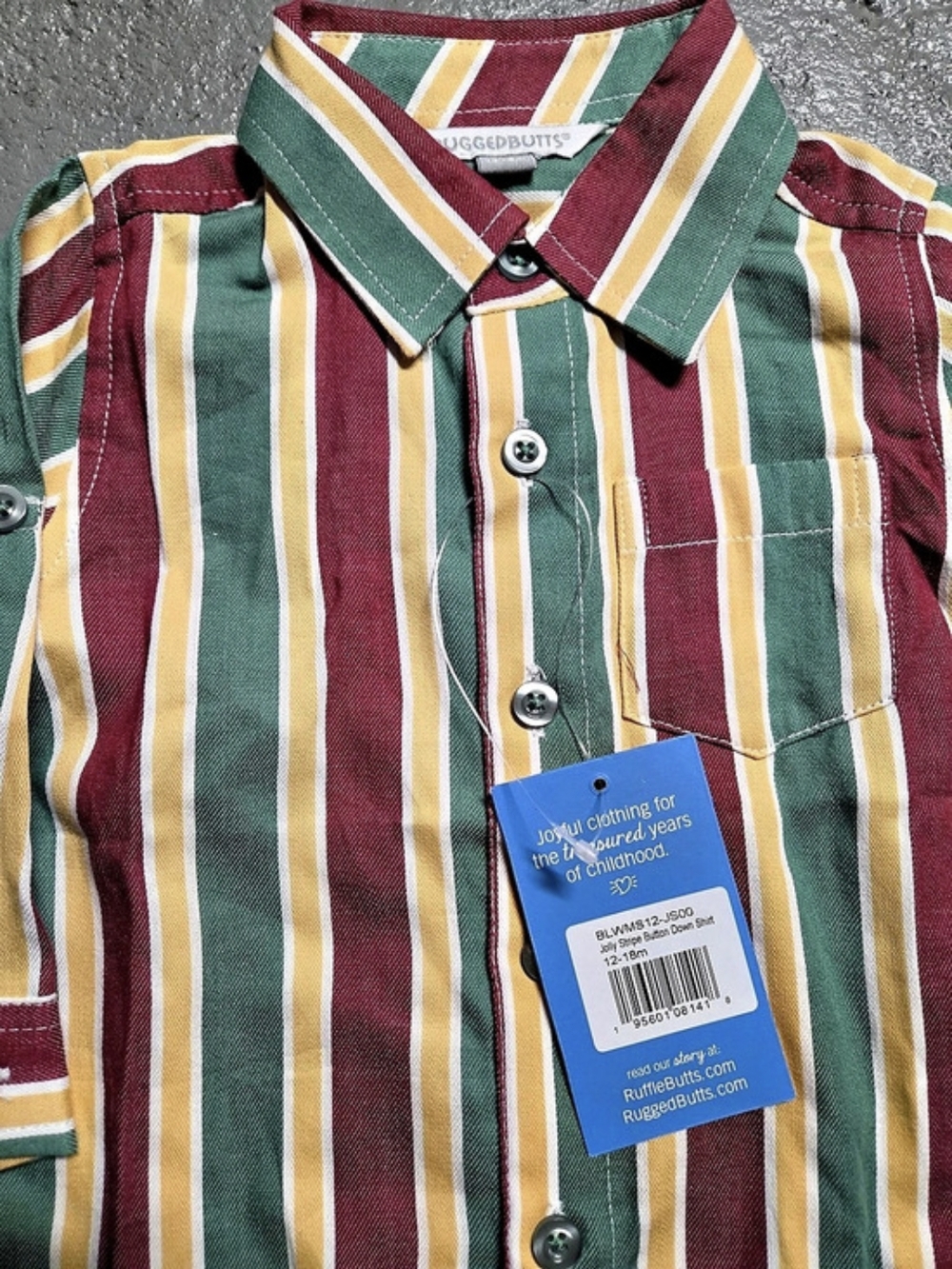 RuggedButts Jolly Stripe Button Down Shirt Boys 12-18M NWT - Picture 3 of 4